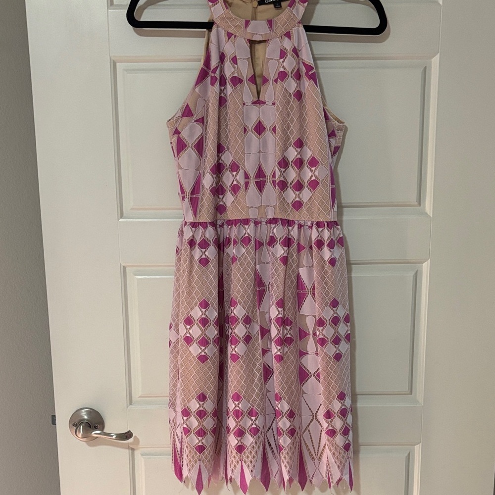 Geometric Pattern Kids Dress in Pink and Cream